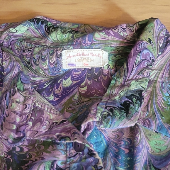 Vintage 70s Psychedelic Marble Print Leisure Shirt Large Retro Indie Hippi Boho - Picture 4 of 9